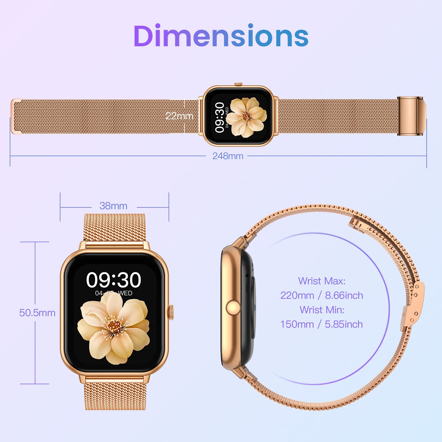 Smartwatch dla kobiet Fitness Tracker: 1,83 cala Bluetooth Smartwatch z ciśnieniomierzem tlenu krwi kompatybilny z systemem Android Ios 100+, tryb sportowy, licznik kroków, wodoodporny, IP67