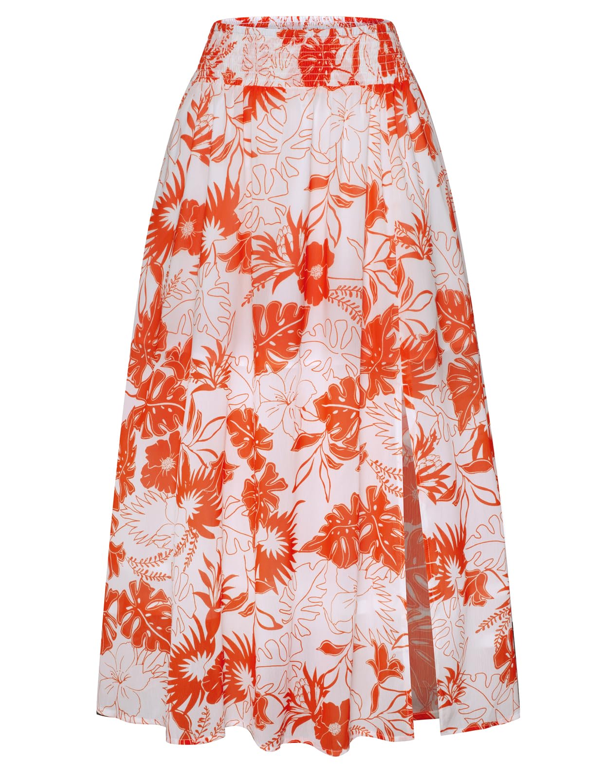 Kate Kasin Jupes pour femmes - Jupe maxi smockée taille haute - Motif floral bohème - Jupe de plage trapèze avec fente 2025
