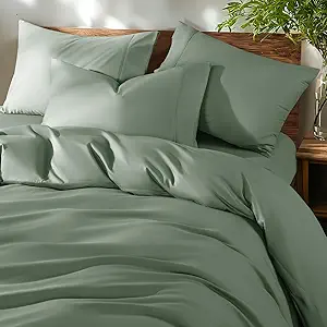 Shilucheng 100% Cotton Queen Size Duvet Covers - 600 Thread Count, Luxury Sateen Weave Egyptian Cotton Comforter Cover with Zipper Closure & Corner Ties,Hotel Bedding Duvet Covers 3 Piece (Sea Glass)