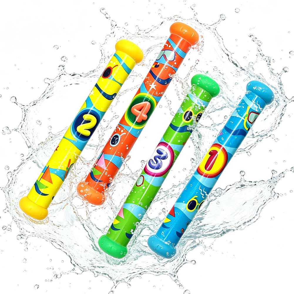Spiritzohic Swimming Diving Toys, 4 PCS Summer Fun Swimming Pool Dive Toy, Underwater Training Toys Diving Games Kids Adult Gifts - Dive Sticks B