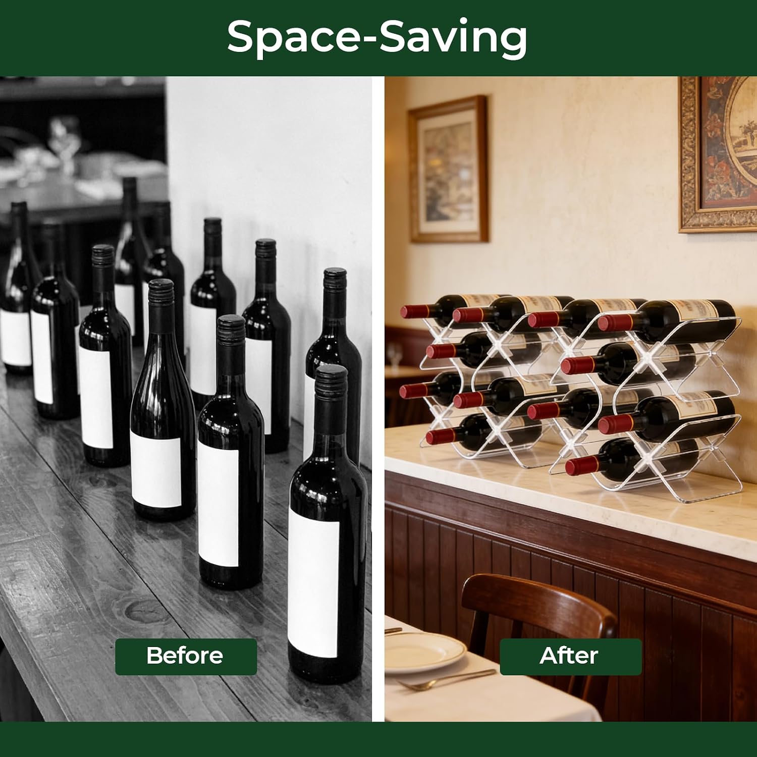 Acrylic 6 Bottle Countertop Wine Rack, Clear Freestanding Tabletop Holder