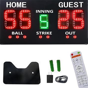 Digital LED Baseball Scoreboard, High Brightness Digital Scoreboard for Fence, Digital Display, Remote Control, Wireless Electronic Baseball Scoreboard, Large Digital Watch Scoreboard with Tripod