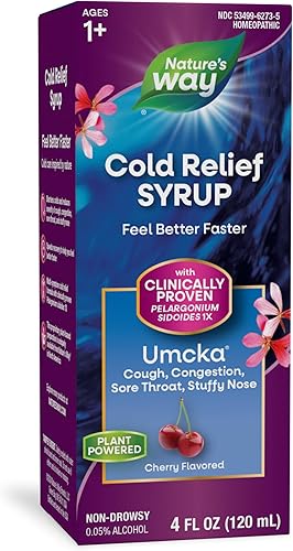 Nature's Way Umcka ColdCare acorta la duración y reduce la gravedad, 99.95% de cereza sin alcohol, 4 onzas.