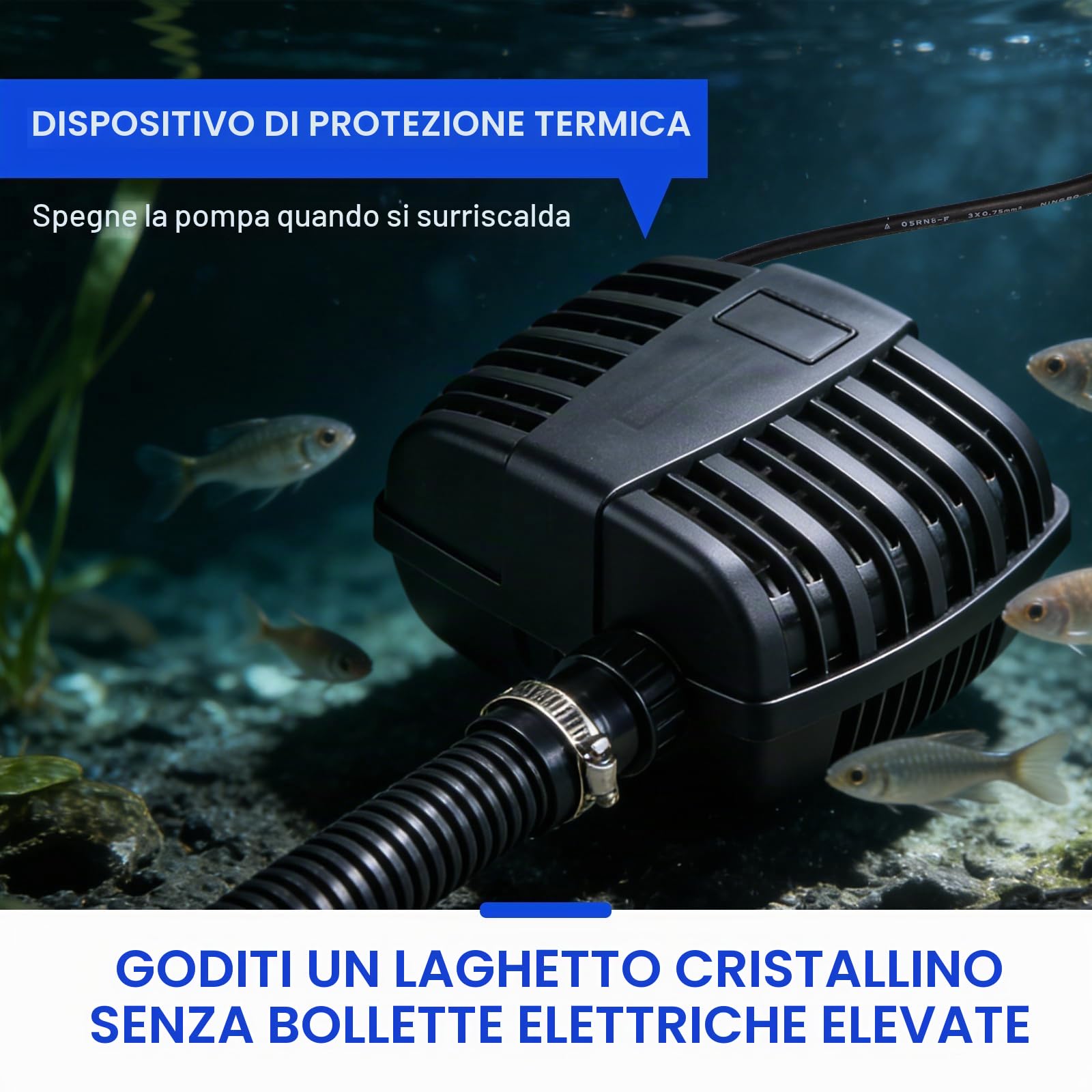 CPROSP Pompa Laghetto CFP-3000L/H [2025] - 55W, Pompa per Laghetti Silenziosa e a Risparmio Energetico, Pompa Acquario, Protezione pesci, Ideale per Laghetti da Giardino e Ruscelli Decorativi, IPX8
