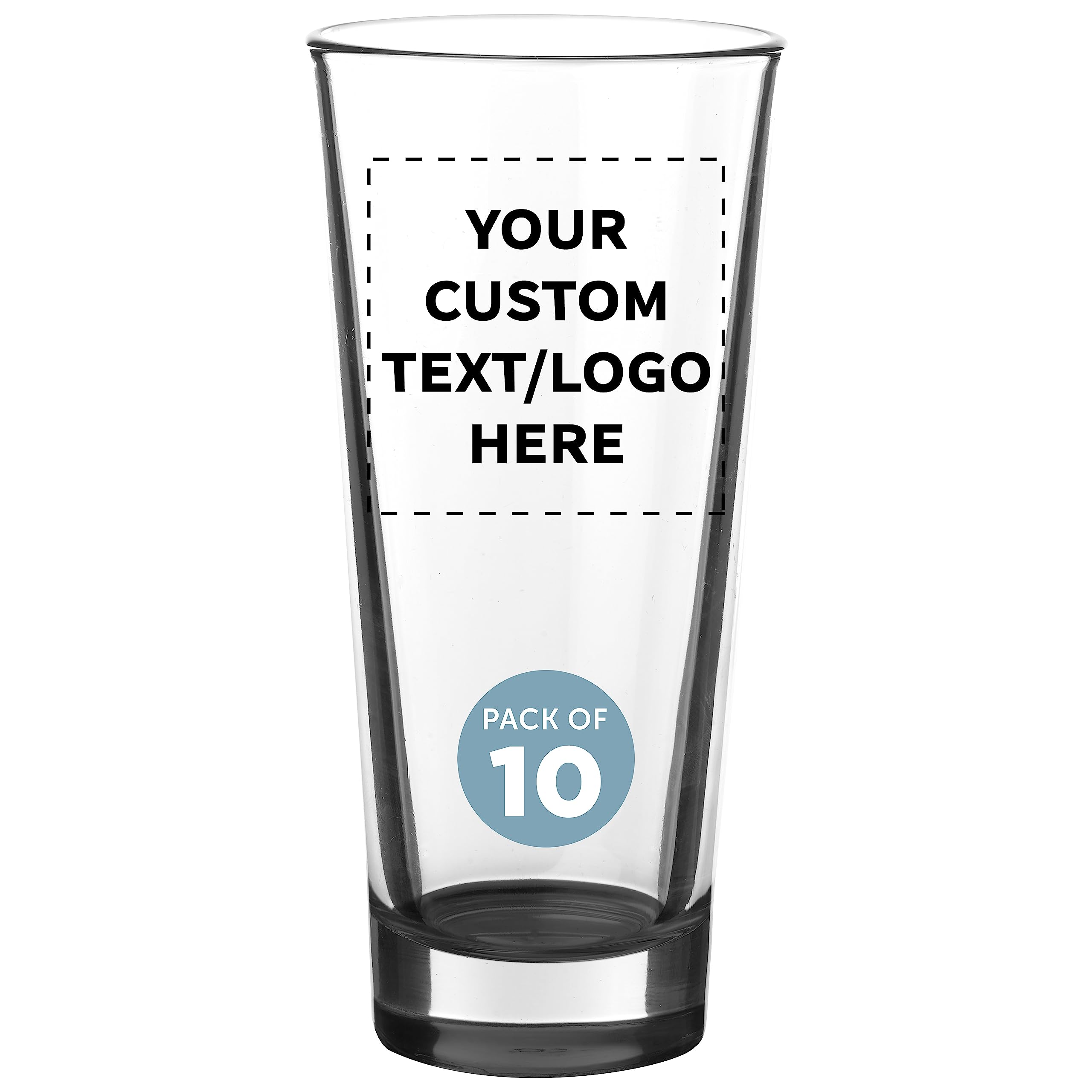 DISCOUNT PROMOS Custom 17 oz. Atenez Highball Glasses, Set of 10 Personalized Products with Business Logo/Custom Text, Bourbon Conical Shaped Bar Glasses for Restaurant, Black