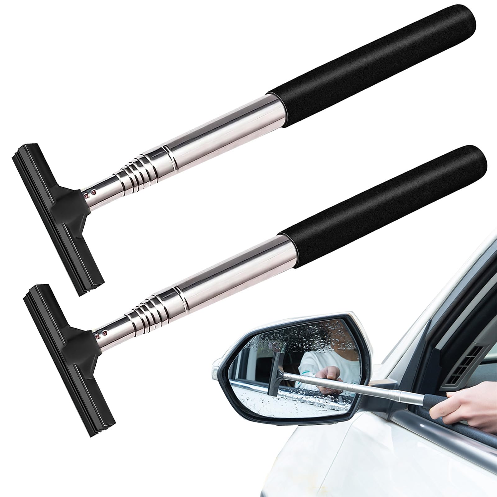 Car Side Mirror Squeegee, 2Pcs Retractable Wing Mirror Wiper Cleaner, Portable Vehicle Interior Exterior Accessories for Rainy Foggy Weather