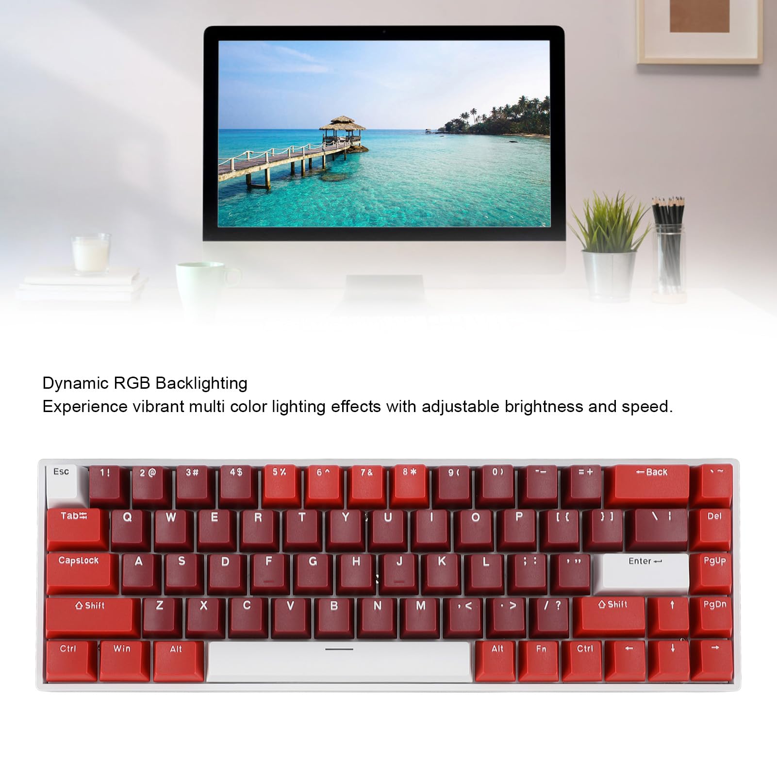 Bewinner Teclado Mecánico con Cable de 68 Teclas, Teclado Mecánico para Juegos Retroiluminado RGB con Interruptor Rojo, Ergonómico para Computadora con Puerto USB, Cable Tipo C, Múltiples