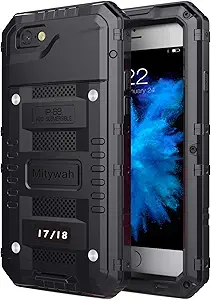 Mitywah Waterproof Case Compatible with iPhone 7 / iPhone 8 Heavy Duty Durable Metal Full Body Protective Case Built-in Screen Protection Shockproof Dustproof Rugged Military Grade Defender, Black