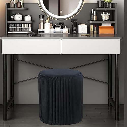 Miniatura 7 de Joveco Moderno otomano redondo, taburete de tocador tapizado de terciopelo con asiento acolchado suave, reposapiés para mesa auxiliar para sala de