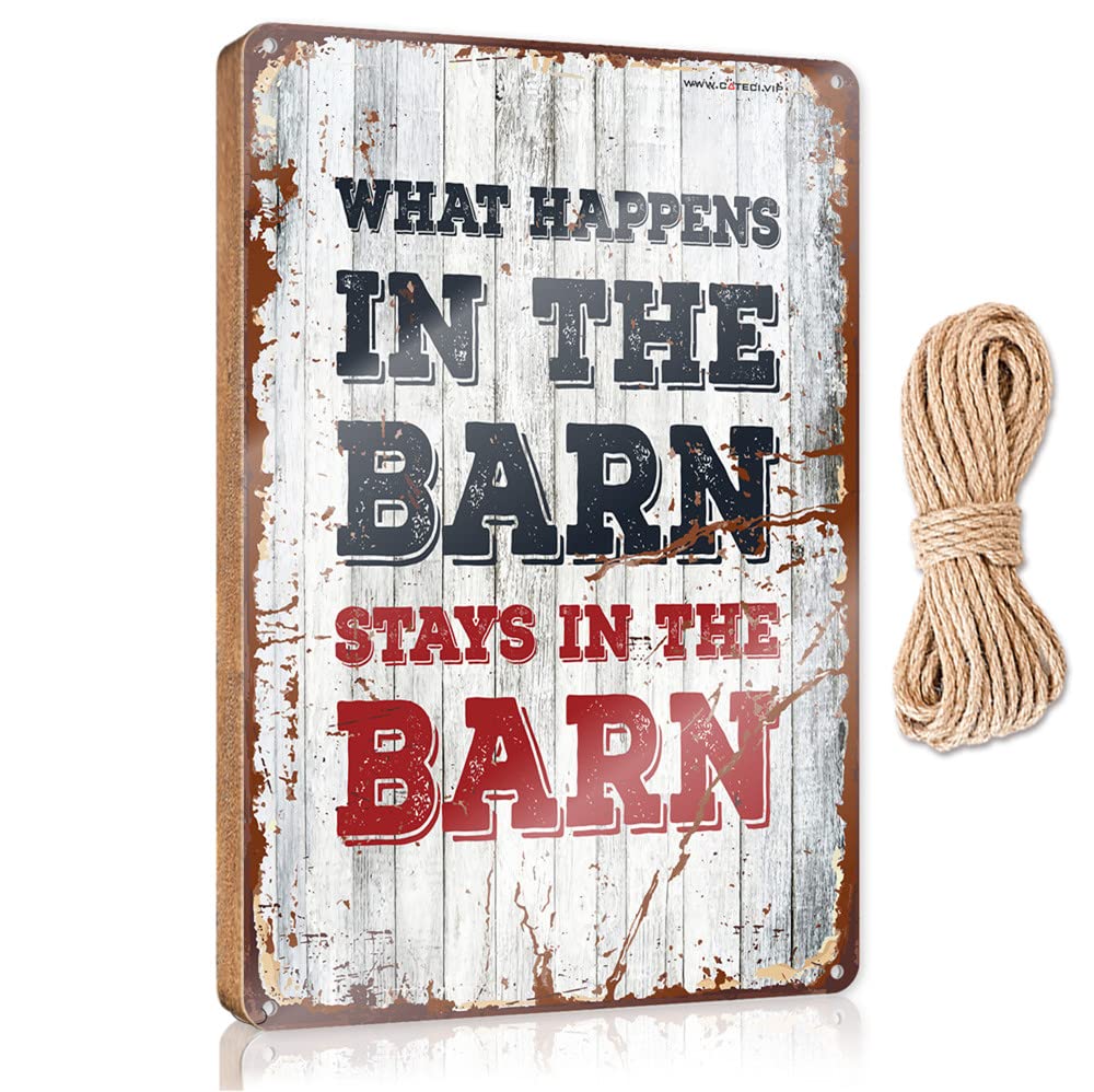 FZFN Funny Room Decor What Happens In The Barn Stays In The Barn Wooden Sign Porch Decorations Outdoor Home Decor Farmhouse(15X28CM)