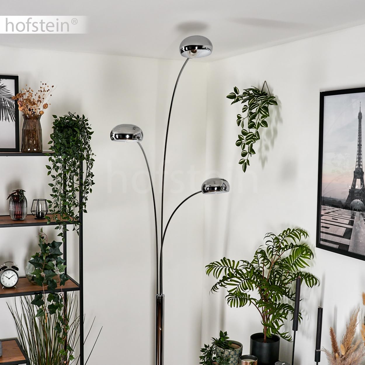 Stehleuchte Nikkala, Stehlampe aus Metall/Glas in Chromfarben/Weiß, Leuchte im modernen Design, verstellbare Schirme, An-/Ausschalter am Gehäuse, Höhe 240 cm, 3 x E14, ohne Leuchtmitte