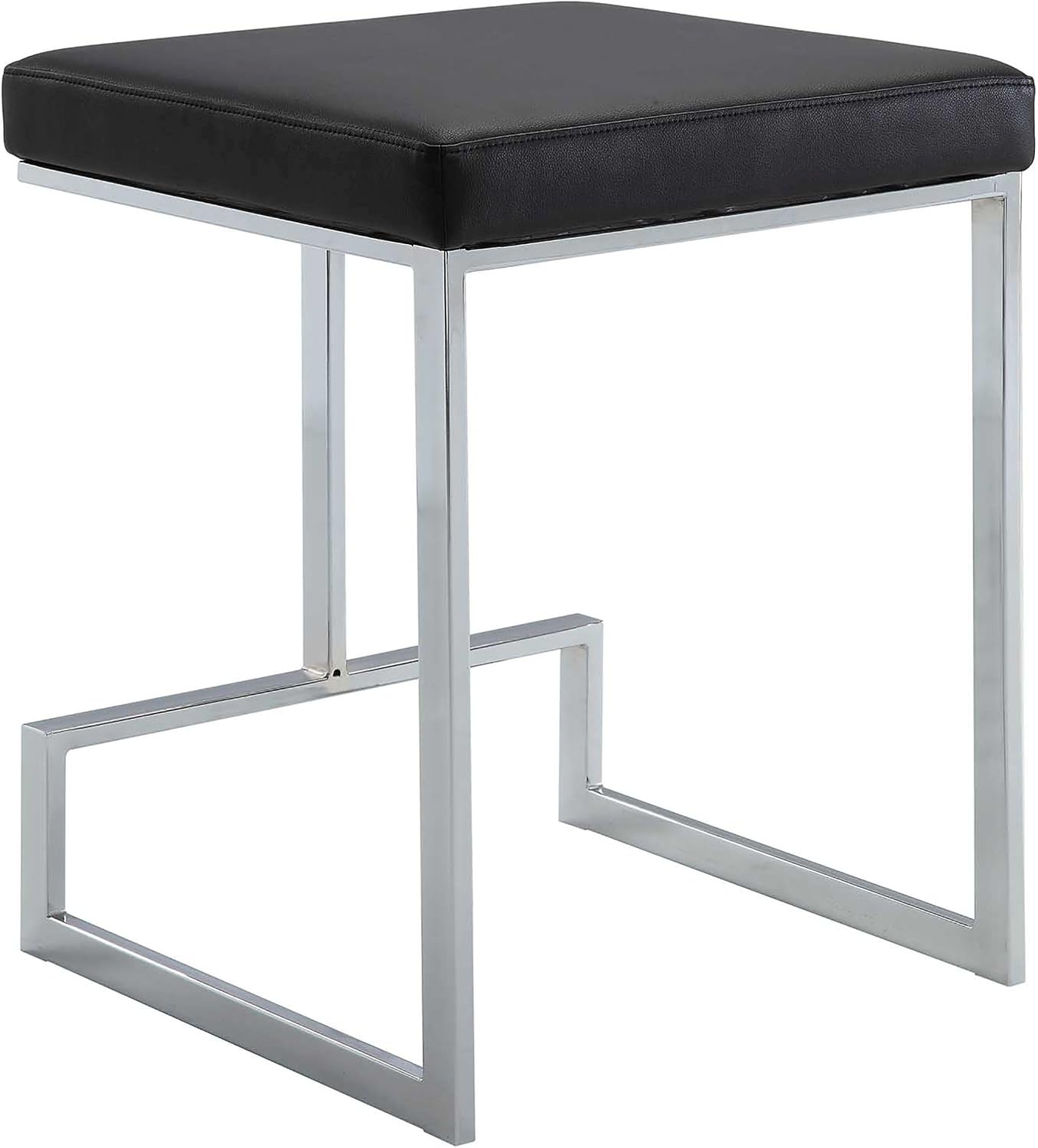 Carolina Chair & Table Forma 24 Inch Counter Stool – Modern Black Leatherette Seat with Chrome-Plated Metal C-Shaped Frame and Footrest – Square Bar Furniture for Kitchen Island, Dining, Bar Seating