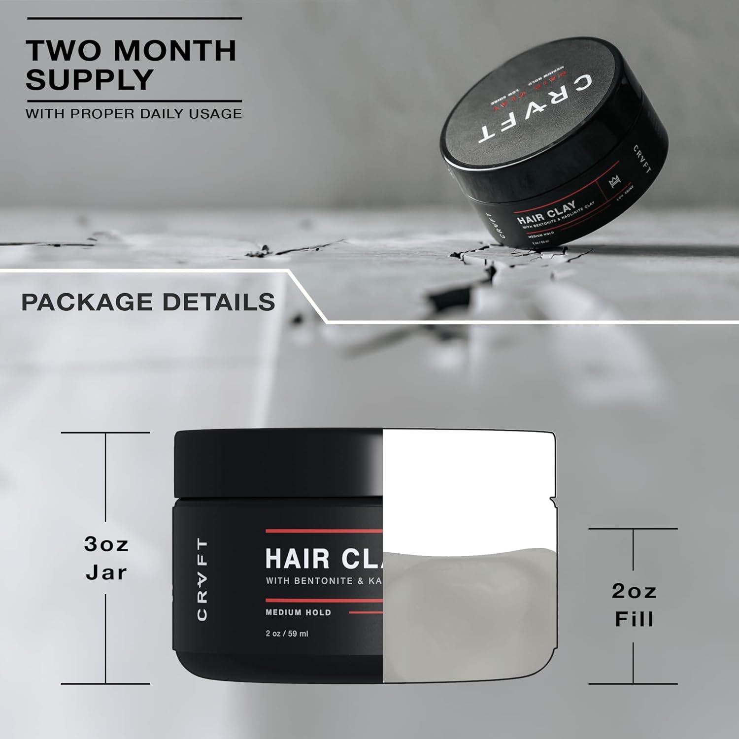 CRVFT Hair Clay 2oz | Medium Hold/Zero Shine Matte Finish | Add Volume & Texture | Ideal for Textured, Short & Medium Styles | Reworkable | [High Density] Clay Base, Stylist Approved [Unscented] - Image 6