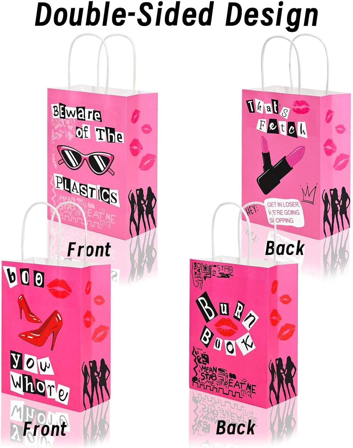 Sanixin 16Pcs Pink Gift Bags Burn Book Hot Pik Lips Candy Snacks Party Favors Bags for Birthday Bridal Shower Bachelorette Party Decorations