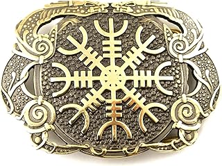 Helm of Awe belt buckle, Viking Helm of Terror Old Norse Scandinavian Pagan solid brass belt buckle, Aegishjalmur with dragons buckle
