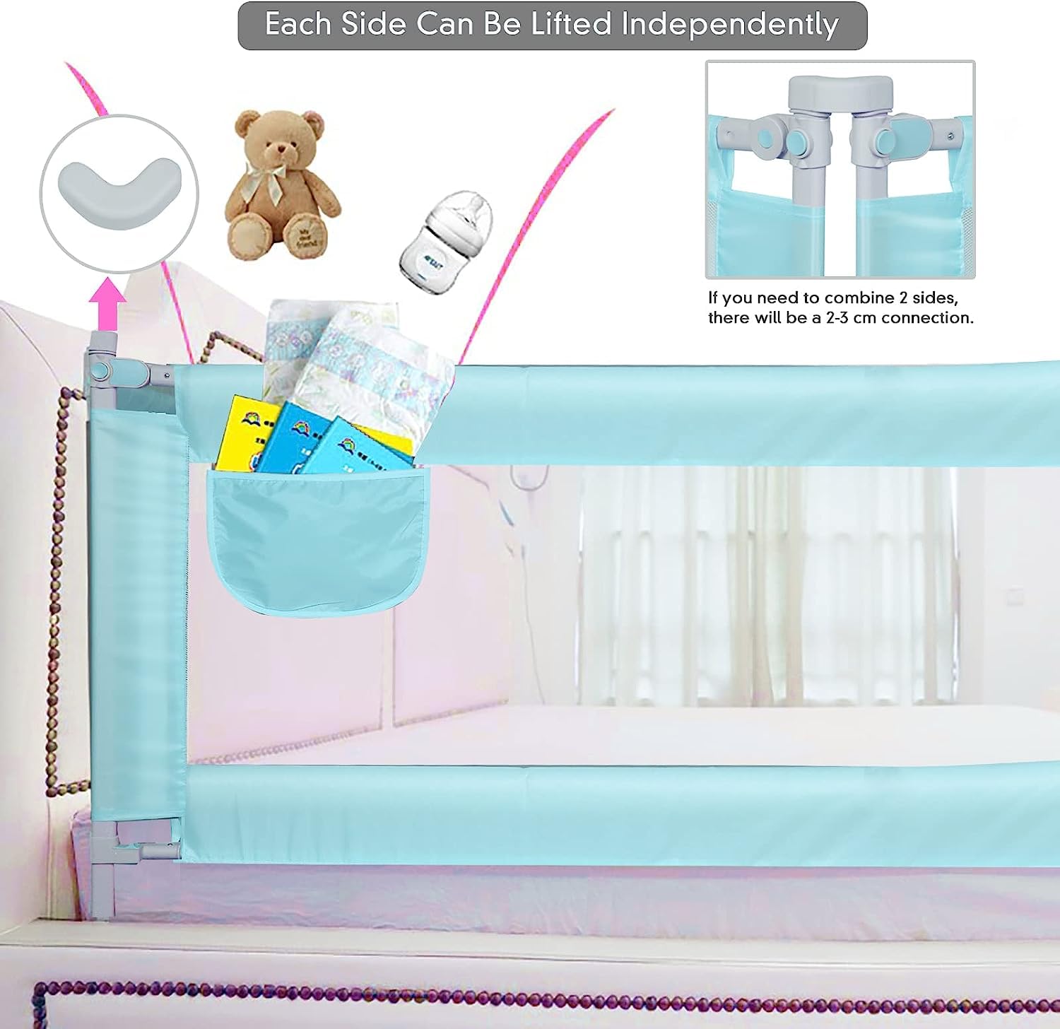 Riel de seguridad ajustable para cama con malla transpirable, ajuste universal para una mejor prevención de caídas