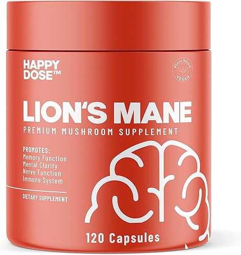 HAPPYDOSE - Suplemento de hongo de melena de león Cápsulas de extracto de hongo en polvo Suplemento natural de refuerzo cerebral Suplemento de