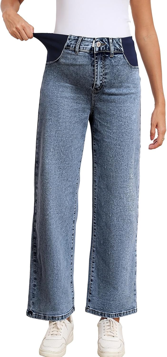 BLENCOT Maternity Jeans for Women High Waist Straight Leg Pregnancy Denim Pants with Pockets - Image 4