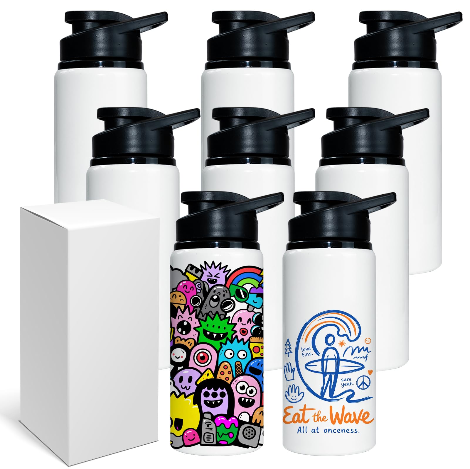 MR.R Confezione da 8 spazi vuoti a sublimazione in alluminio bianco Sport Bottiglia portatile con coperchio per bere 600 ml per stampa a trasferimento di calore