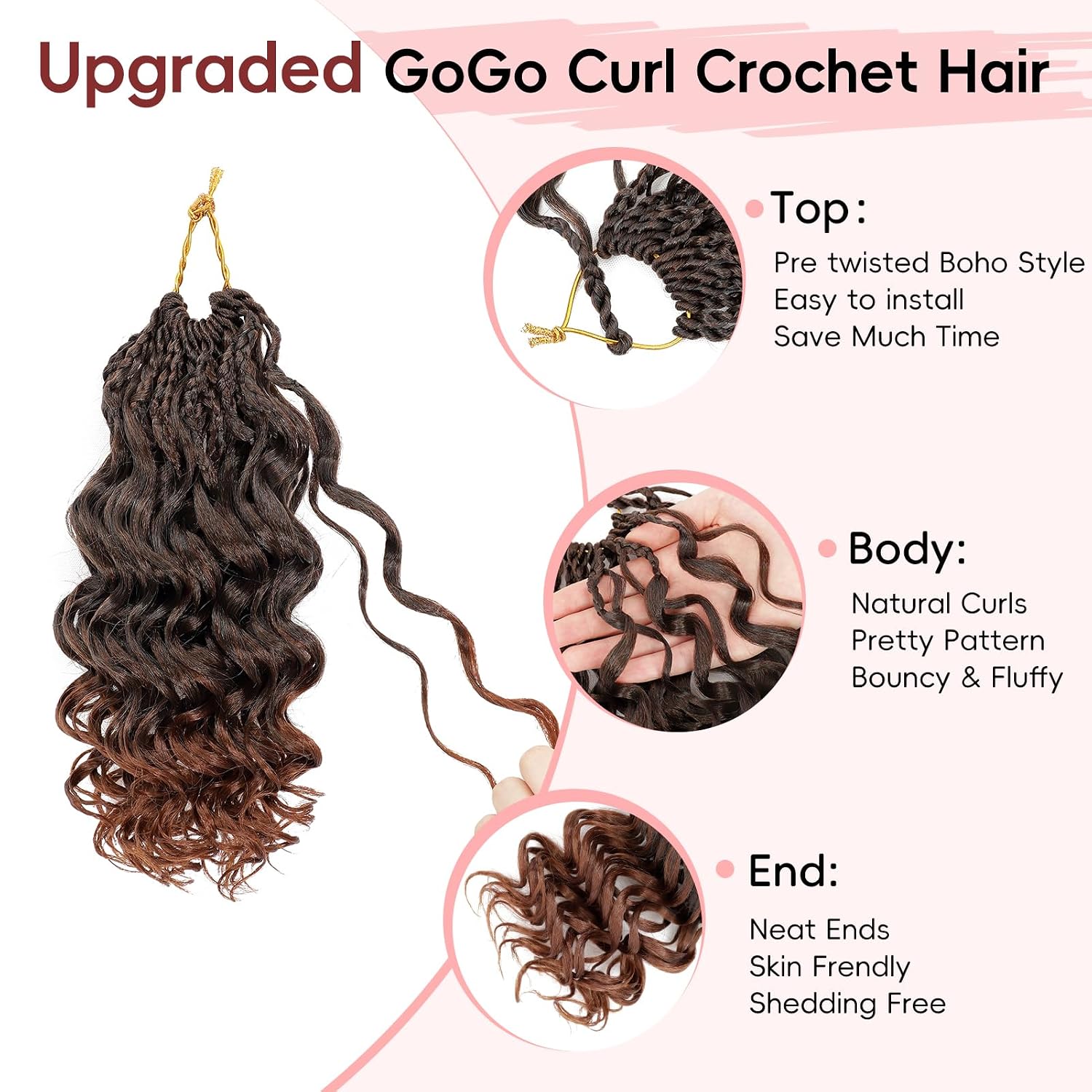 Prelooped GoGo Curl Crochet Hair 8 Inch 8 packs Short Curly Crochet Hair for Women Pre twisted Box Braids with Curly Ends Water Wave Beach Curls Synthetic Boho Hair Extensions Ombre Brown 1B/30