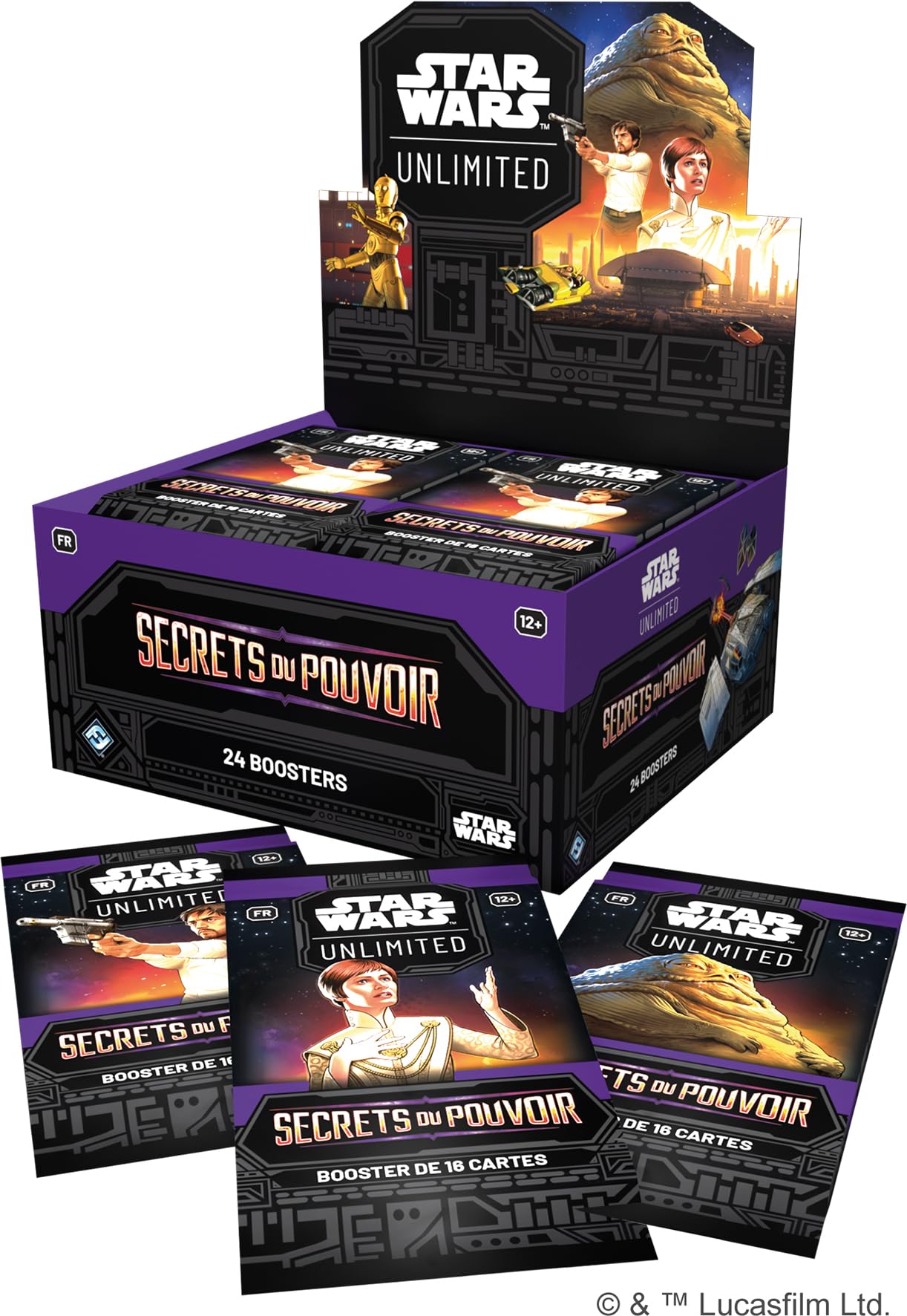 Asmodee - FFG - Gwiezdne Wojny: Unlimited Gra karciana do kolekcjonowania - Sekrety Mocy - Pudełko 24 Boosterów - dla dorosłych i dzieci, od 12 lat, 2+ graczy - wersja francuska