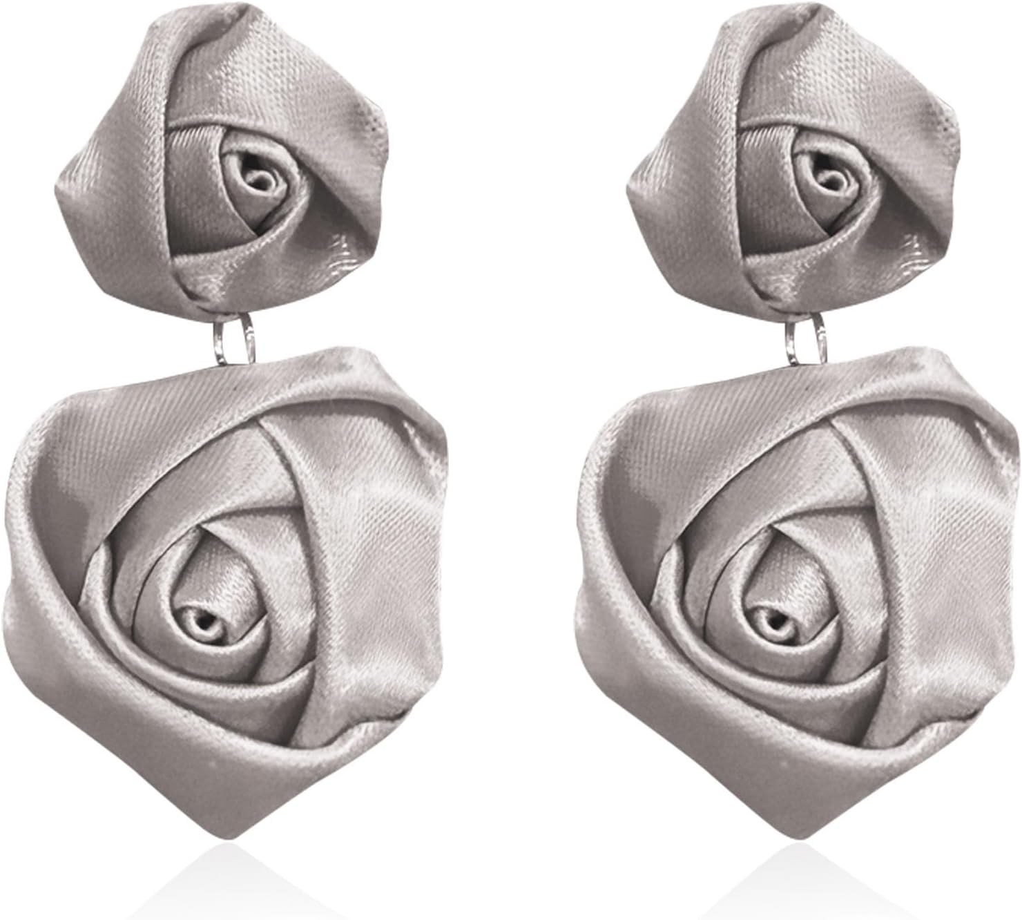 Cloth Rose Flower Bud Dangle Drop Earrings for Women Handmade Fabric Floral Boho Vintage Style Earrings Lightweight Jewelry