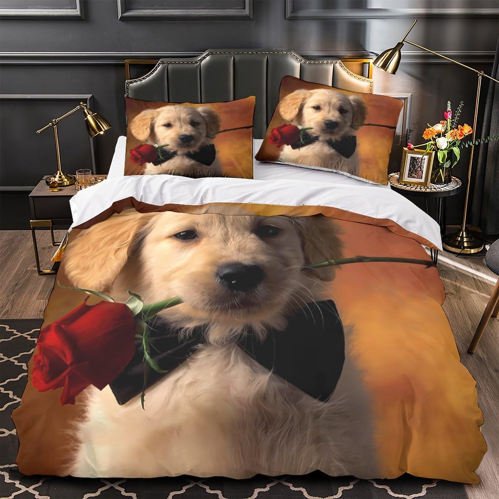 Housse de couette carlin sans repassage pour lit ado king size douce et facile à laver