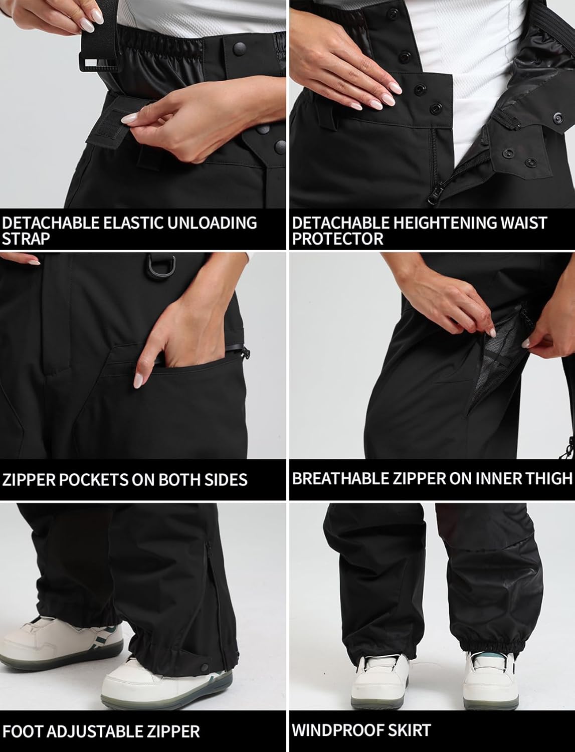 Mens Snowboard Pants Baggy Snow Pants Waterproof Ski Bibs Women Insulated Overalls - Image 6