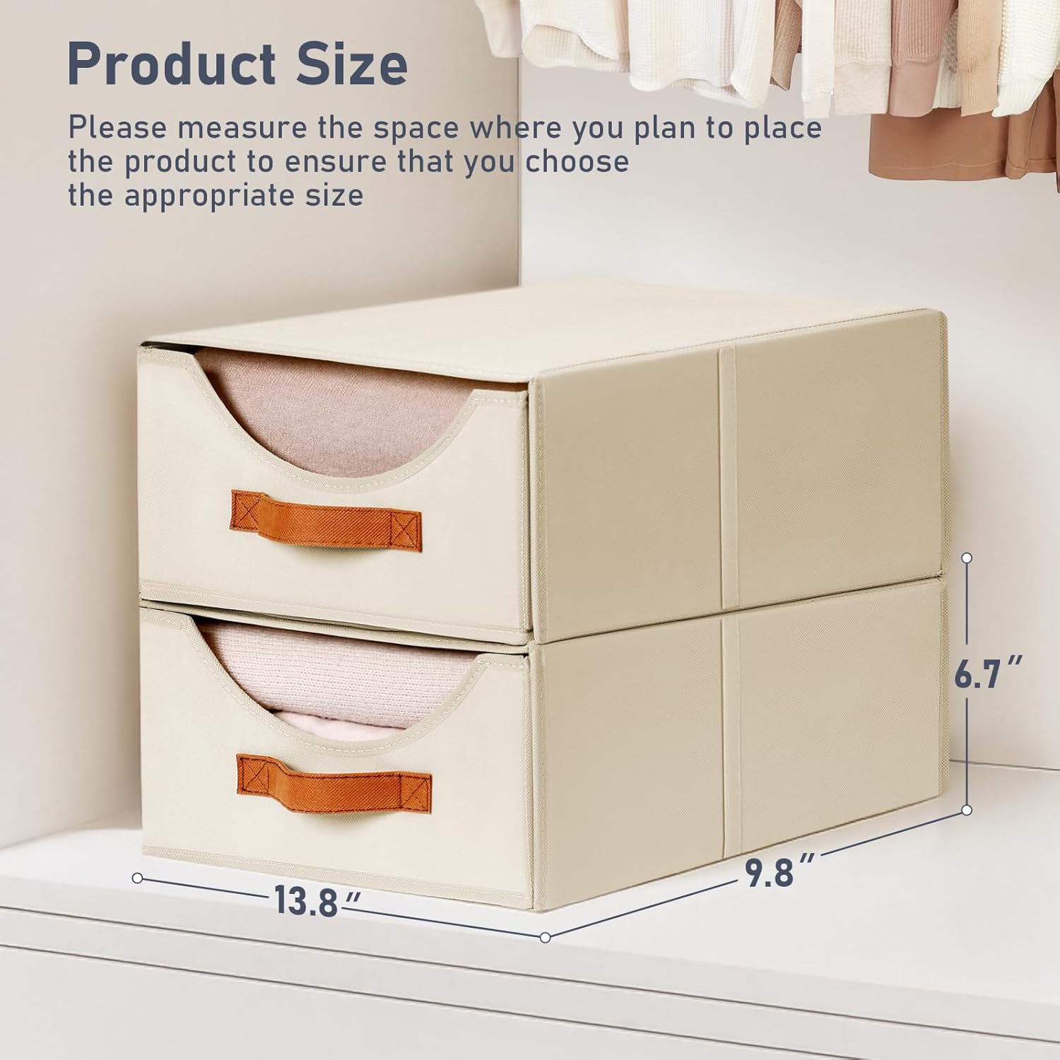 DIMJ Closet Organizers and Storage - 3 Pack Stackable Fabric Storage Bins with Drawers, Closet Shelf Organizer Clothes Storage for Bedroom, Living Room - Image 3