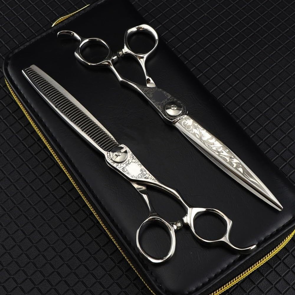 Set Di Forbici Professionali Da 7 Pollici Per Tagliare I Capelli - Forbici Da Barbiere Di Precisione, Forbici Sfoltitrici Con Impugnatura Ergonomica, Acciaio Inossidabile Per Tagli Puliti, Strumenti P