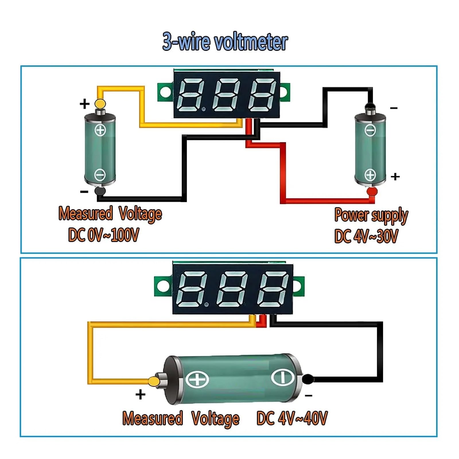 5 Voltmetri Digitali LED DC 2.4-30V Bianco 0.36'' - Due Fili, Tester Tensione Per Pannello, Batterie, Solare