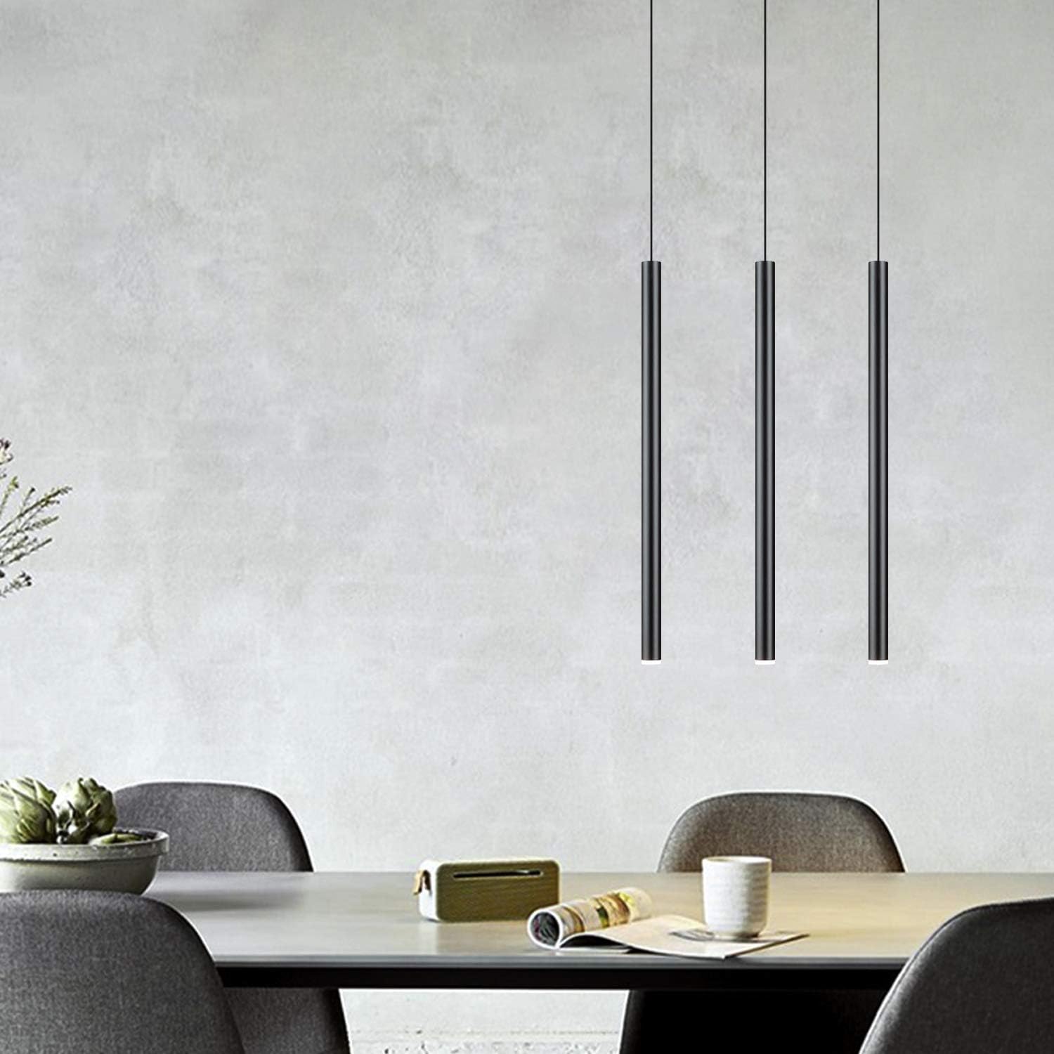 CANALIS 3 Mini Pendant Lighting Black - LED Hanging Light Fixture for Kitchen Island, Bar, Foyer - Cluster Pendants - Dimmable, Adjustable Wire, Lamp Bulb Included