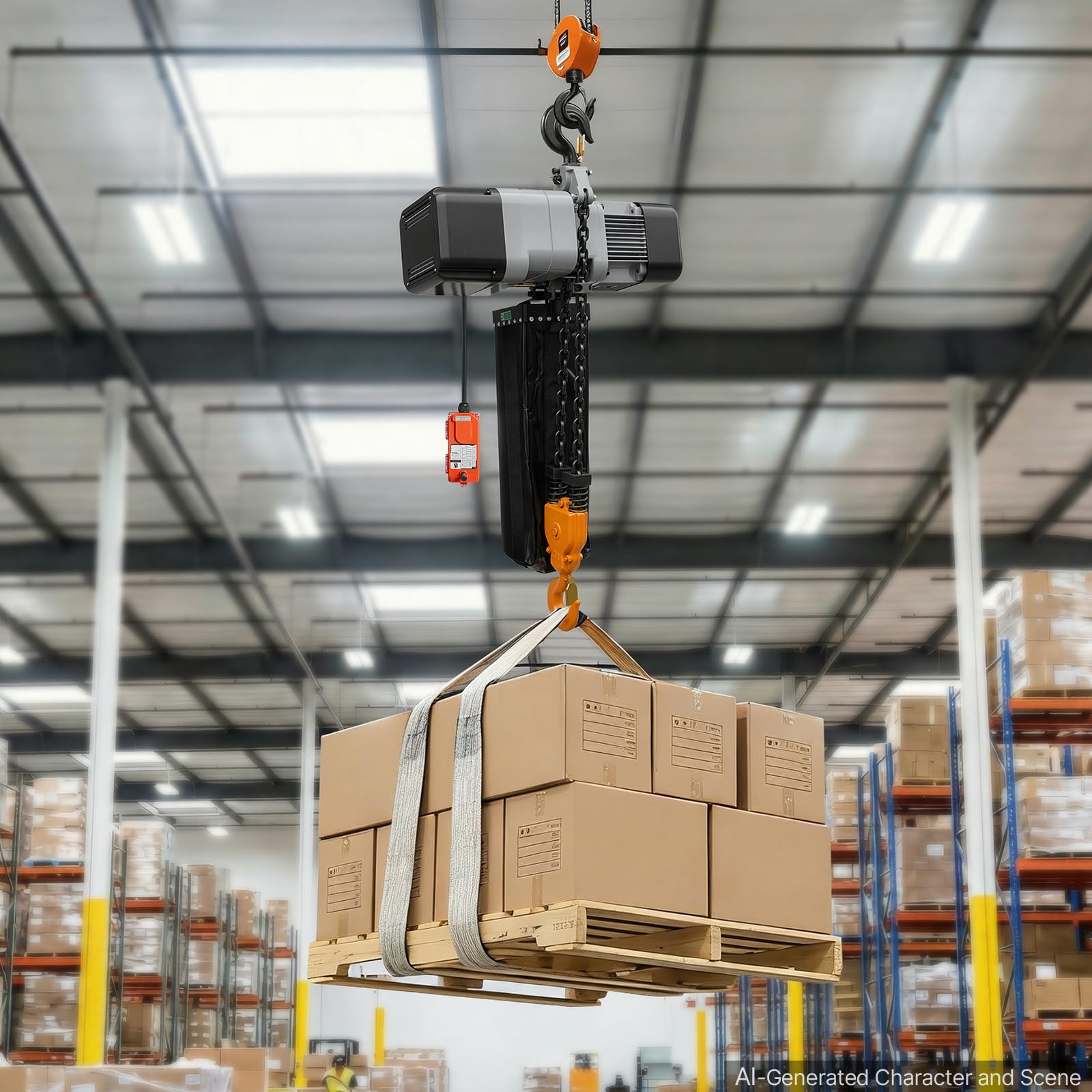 VEVOR Paranco Elettrico a Catena Fisso da 2721 kg, Paranco a Catena Doppia G100, Altezza di Sollevamento 9,1 m, con Telecomando Wireless da 100 m e Telecomando Cablato da 8,2 m, Trifase per Fabbriche