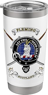 Fleming Clan Badge Tartan & Swords Stainless Steel Insulated Tumbler