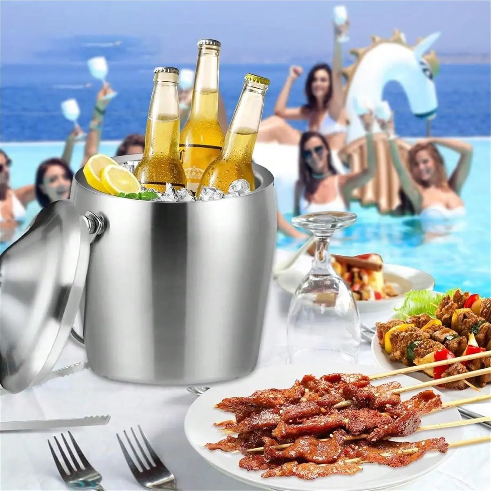 Secchiello for il ghiaccio isolato in acciaio inossidabile a doppia parete, refrigeratore for bottiglie di vino con vasca for bevande for bar domestico, birra, champagne, vino Per Casa, Bar(A 3L)