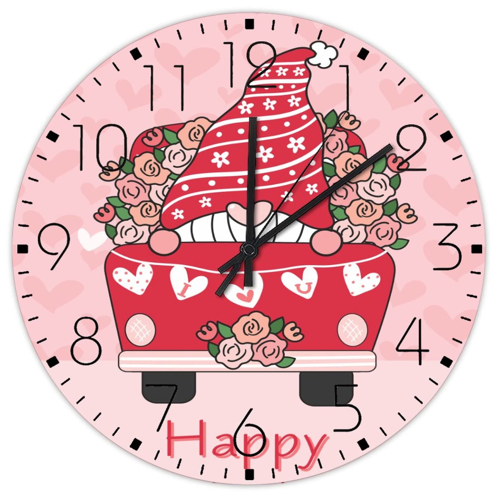 Horloge murale silencieuse pour café et toilettes design rose décoratif nains de la Saint-Valentin