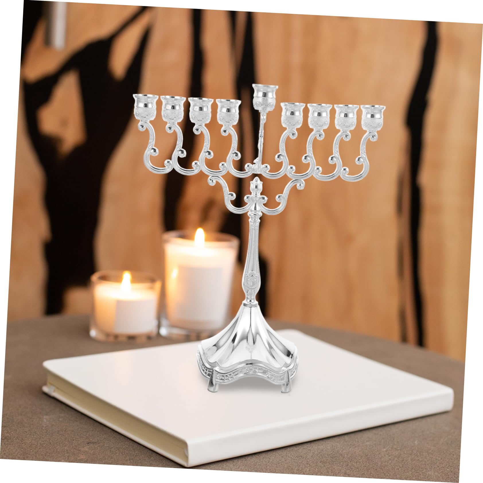 IMIKEYA Candelabro de Metal 9 Brazos para Menorá de Hanukkah, Decoración Elegante y Romántica para Mesa de Comedor y Espacio de Fiesta