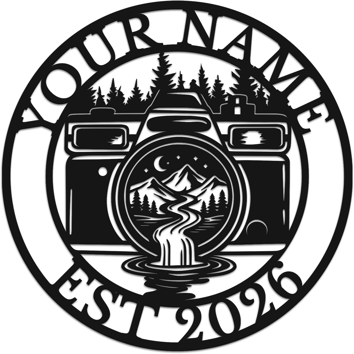 Personalized Camera Metal Wall Art, Holding a Camera Sign, Custom Photographer Name with Lens & Aperture Design, Studio Decor for Office and Home Gallery (Style-7)