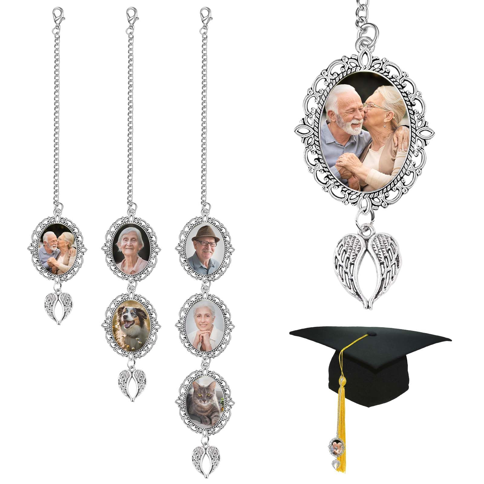 LOFART Custom Memorial Graduation Tassel Photo Charm with Angel Wings Personalized Memory Tassel Picture for Graduation Cap 2025 Graduate Gifts for Ceremony Picture Decoration
