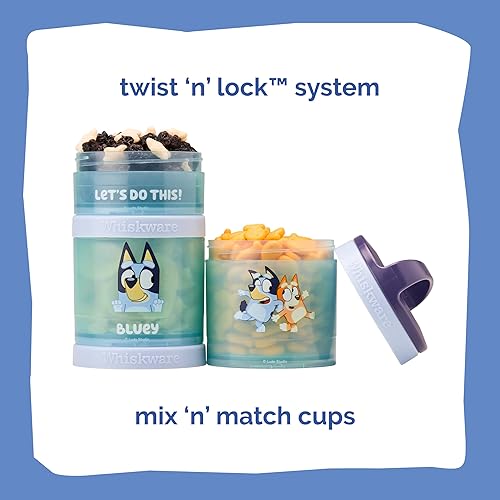 Miniatura 3 de Whiskware Bluey - Recipientes apilables para bebés, niños pequeños y niños, 3 tazas apilables para aperitivos para la escuela y viajes, aptos para