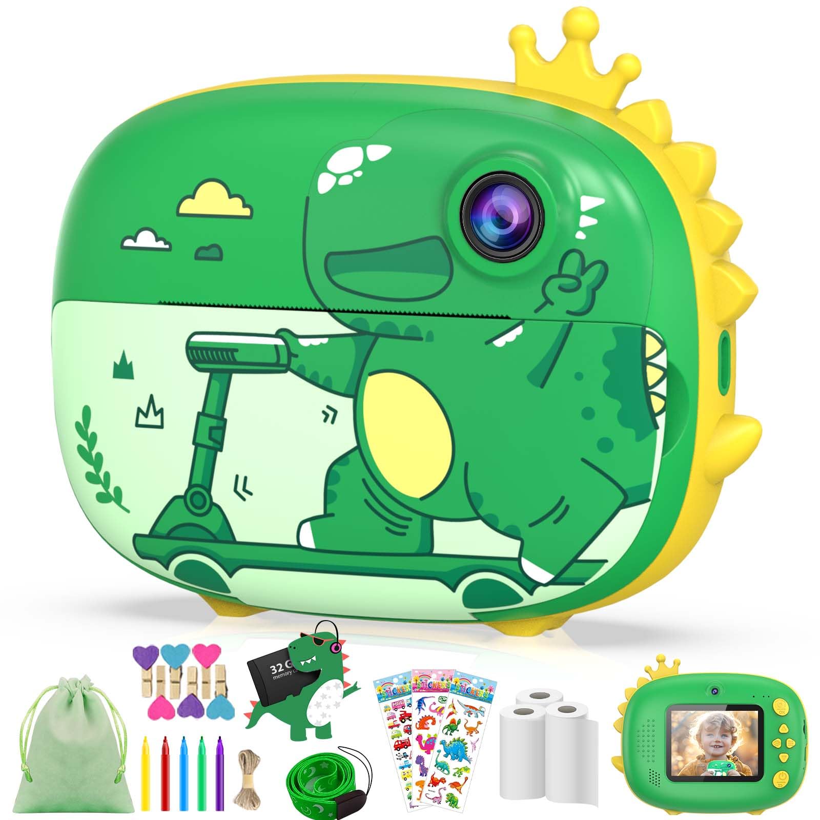 CHAKEYAKE Fotocamera Istantanea Per Bambini Con Stampante – 2,4 Pollici, 12MP, 32GB SD, Stampa Senza Inchiostro, Regalo 3-12 Anni (Pianeta Blu)