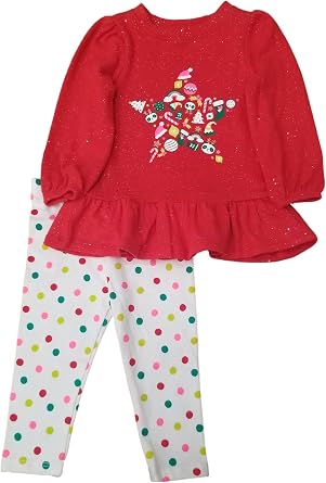 Cat & Jack Infant & Toddler Girls Christmas Outfit Festive Red Shirt Polka Dot Pants