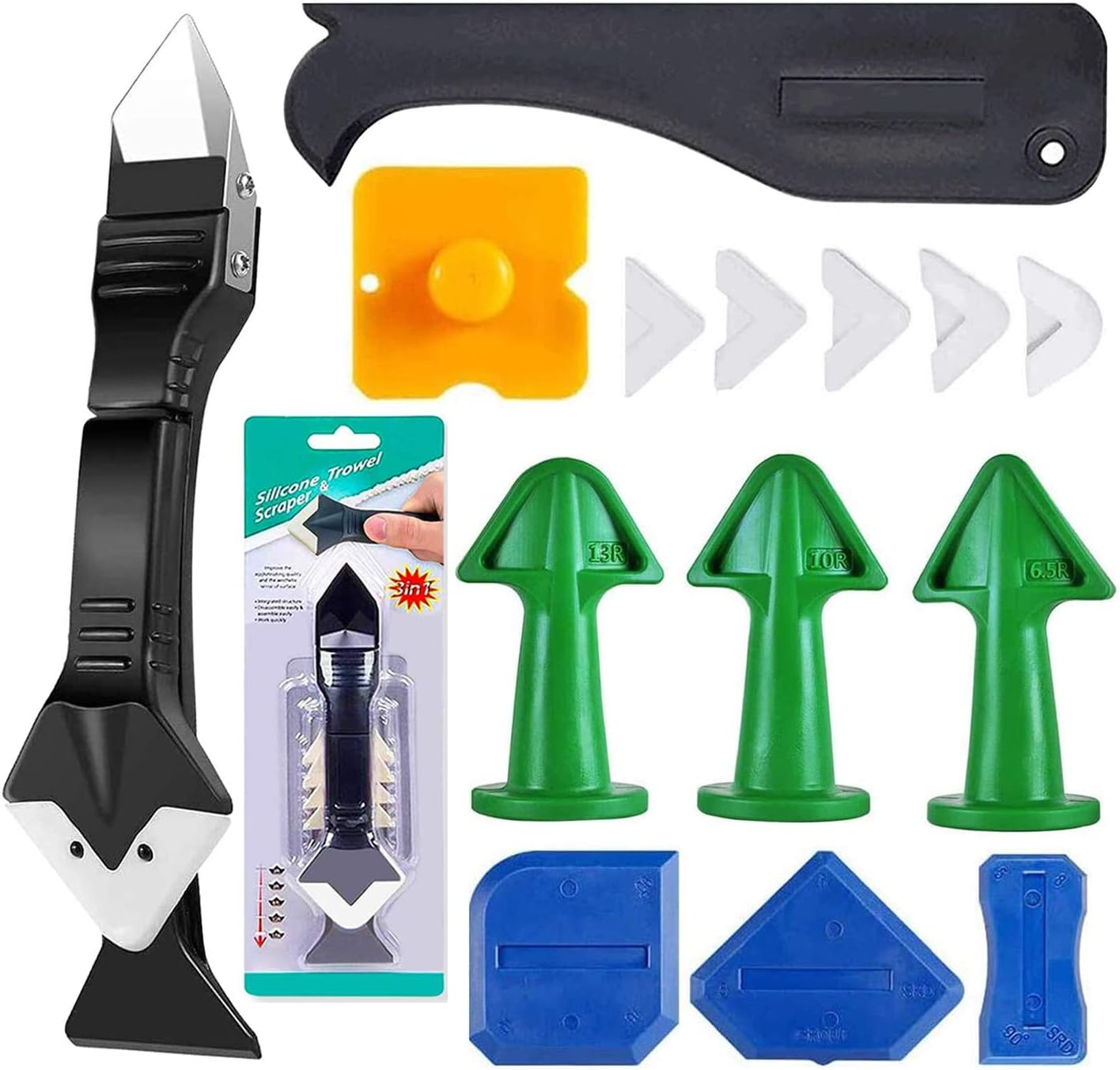 15PCS Caulking Finishing Tool Kit, 3 in 1 Stainless Steelhead Caulking