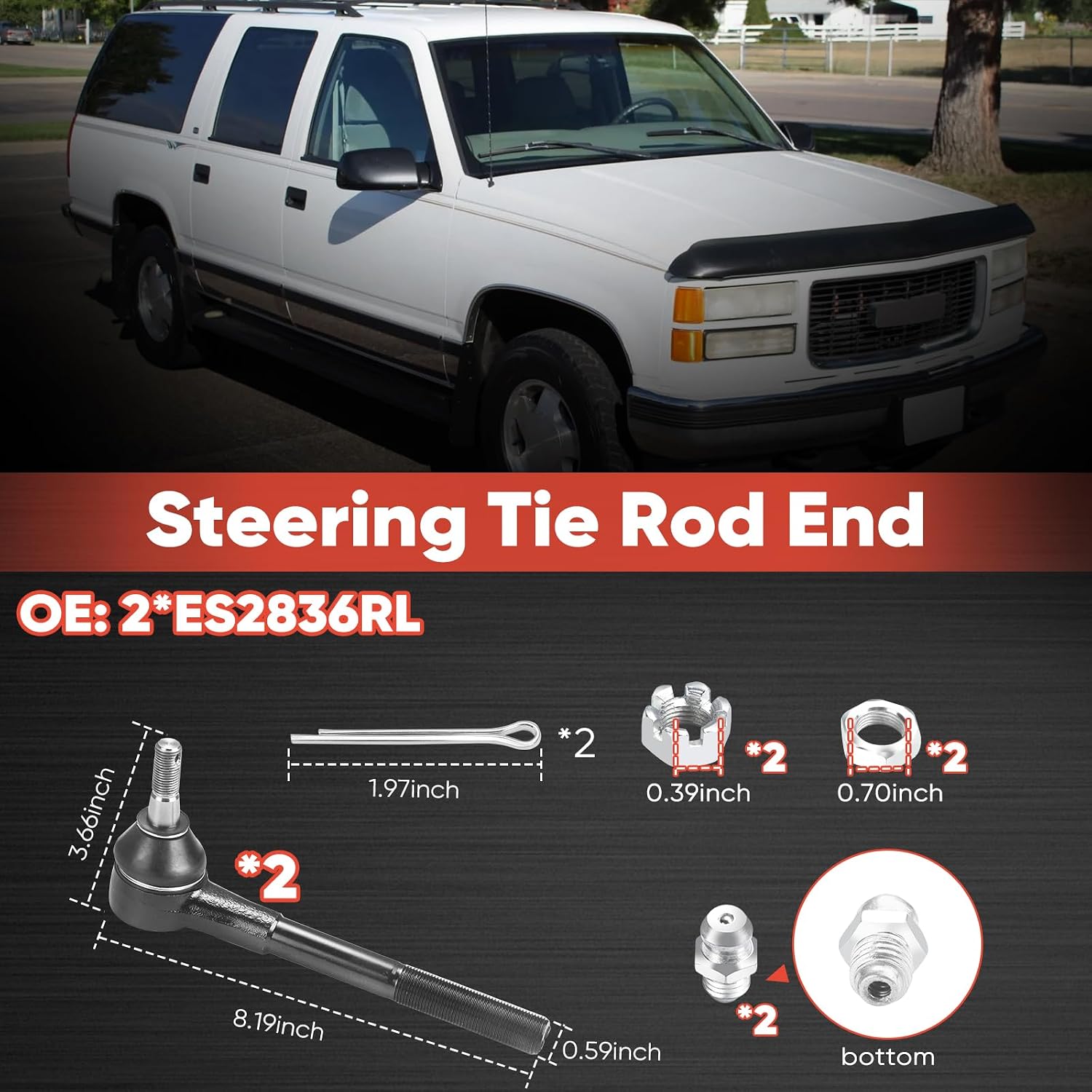 2pc ES2836RL Front Outer Tie Rod End Compatible with Chevy Blazer Express 1500 2500 3500 C1500 C2500 Suburban Tahoe, GMC Savana Yukon K1500 K2500,Escalade