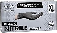 ForPro Nitrile Disposable Gloves Powder-Free Latex-Free Food Safe 4 Mil Thick Chemical Resistant Textured Grip
