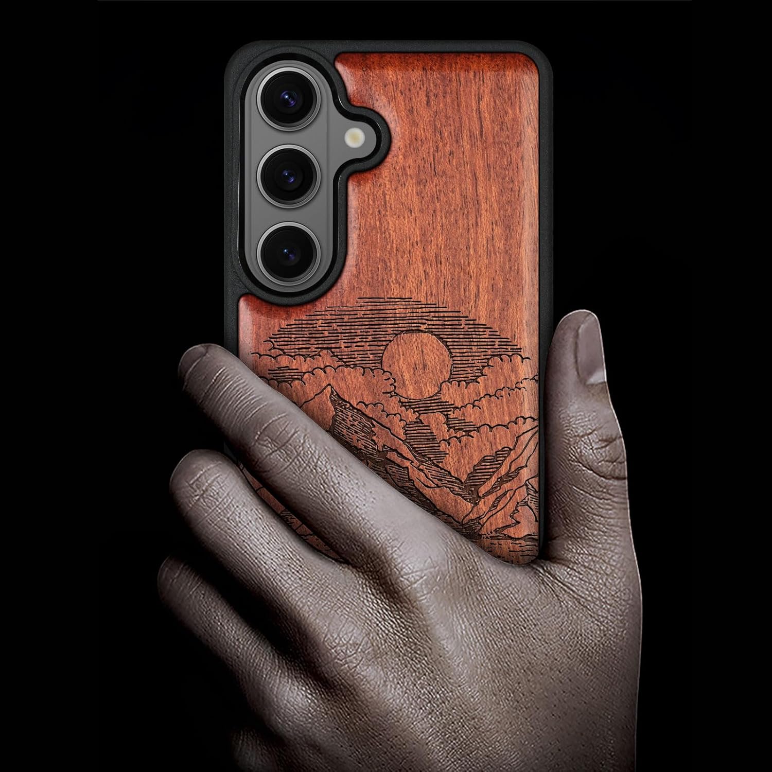 Carveit Magnetic Wooden Case for Samsung Galaxy S26 Case 2026, TPU Shockproof Cover & Wood Artisan Engraved, Compatible with MagSafe Wireless Chargers (Alpine Lakes) Rosy