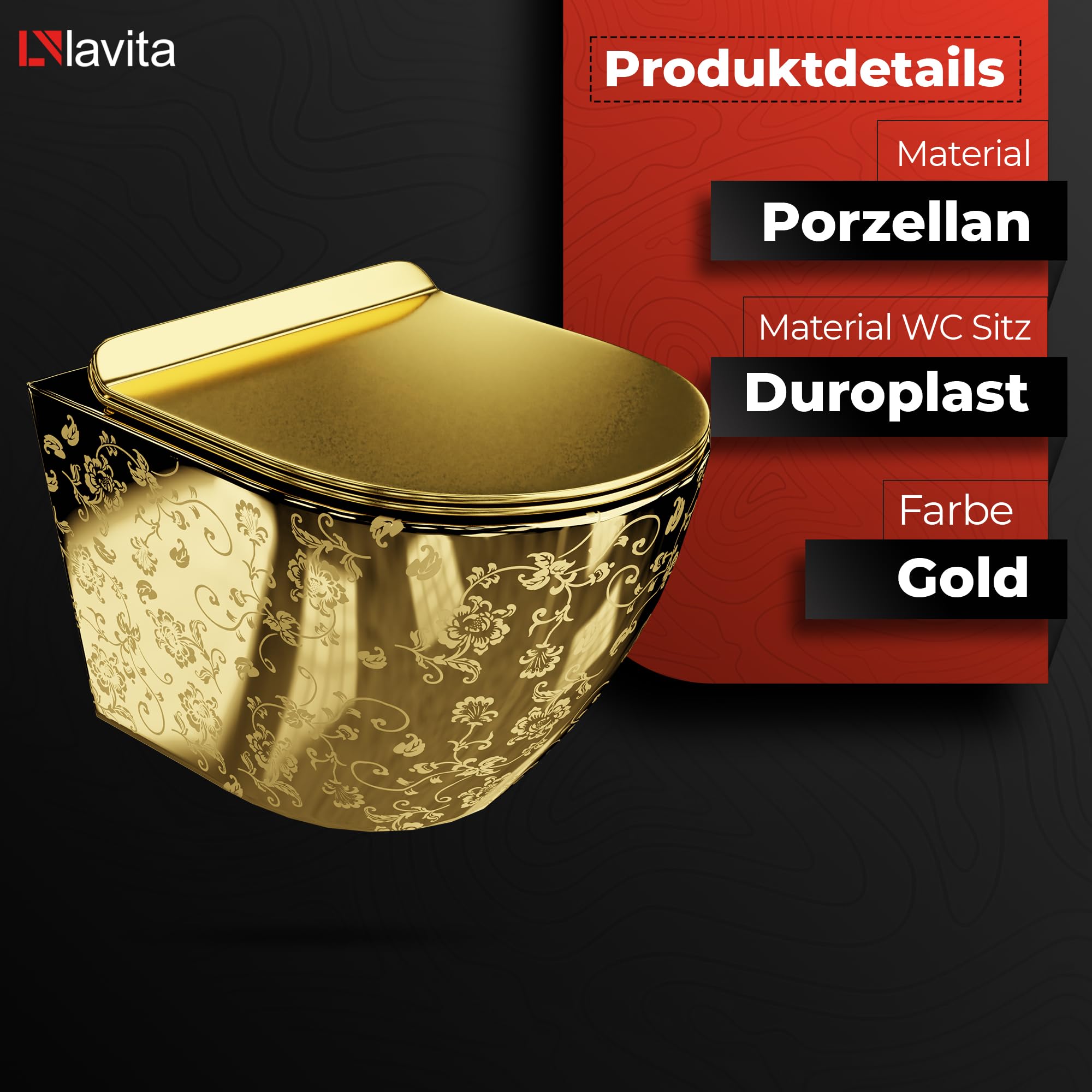 LAVITA Vorwandelement Solido Start + Wand Hänge WC Sofi Slim Golden Eye Gold Spülrandlos + WC-Sitz SoftClose Verchromter Knopf Komplettset Unterputz Spülkasten Toilette Komplett Sett WC
