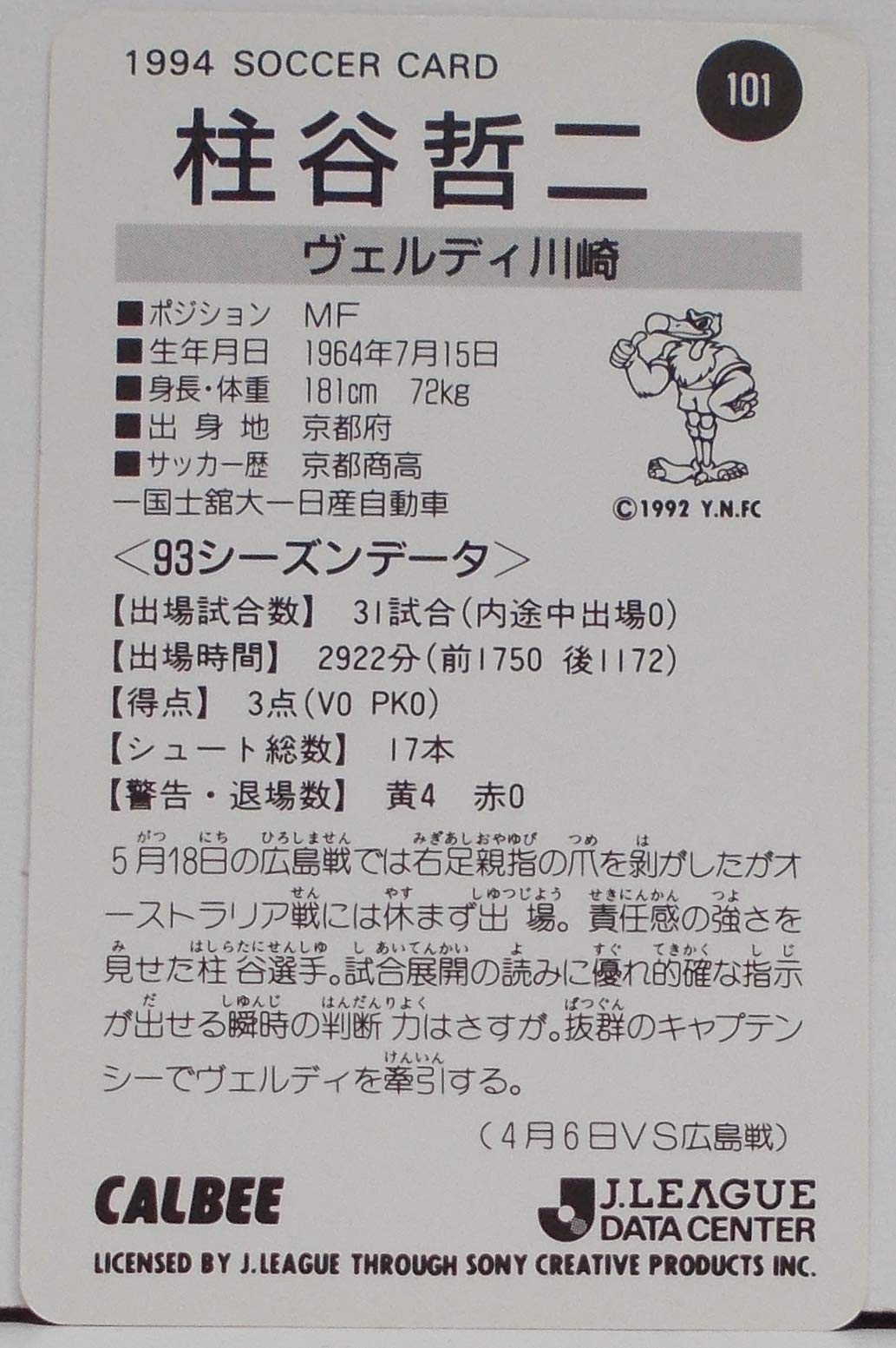 Amazon.co.jp: 【101】柱谷哲二（ヴェルディ川崎）／1994 J