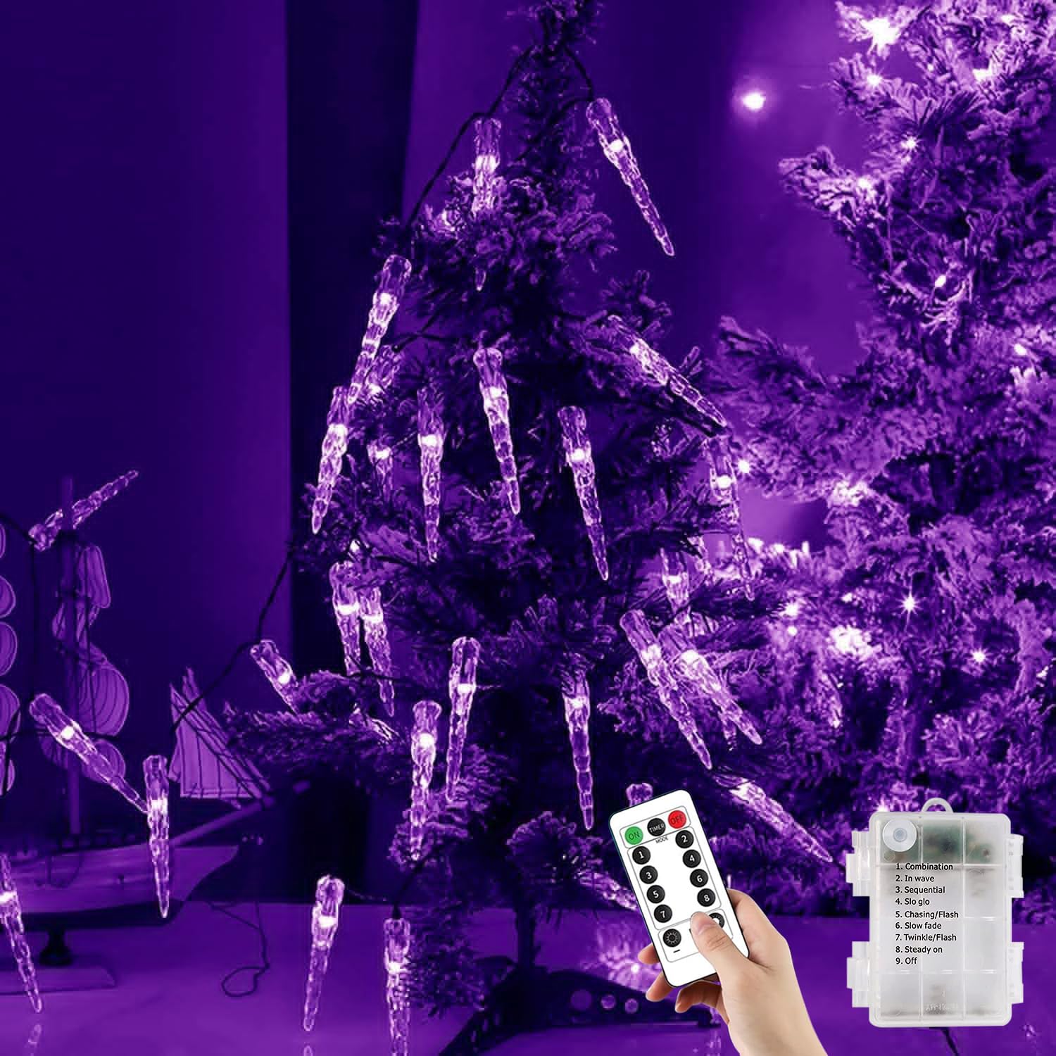 Lampki świąteczne w kształcie sopli z timerem, 10 m / 100 LED, bezprzewodowy pilot zdalnego sterowania, kryształowe, akrylowe, bajkowe oświetlenie, na Boże Narodzenie, zimę, święta, ogród