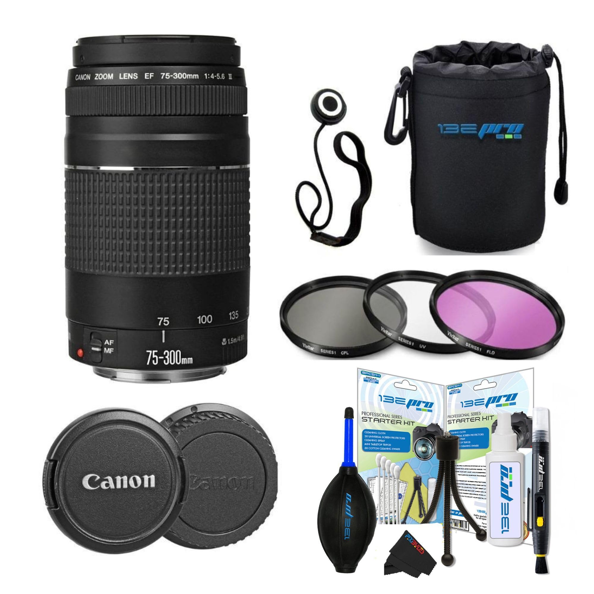 Canon EF 75-300mm f/4-5.6 III Telephoto Zoom Lens for Canon SLR Cameras, 6473A003 (Renewed) (Lens w/PIXIBYTES Pro Travel Bundle)